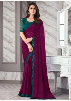 Dark  Purple And Dark Green Silk Designer Saree